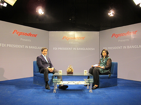 TV interview focusing on the FDI as a century old organization, the "Life. Learn. Laugh" Program. The partners in Bangladesh are the Bangladesh Dental Society and Pepsodent.